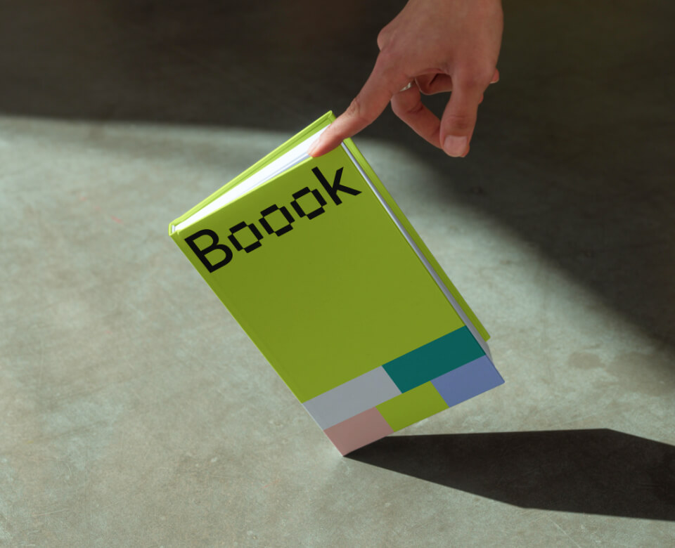 Finger touching book mockup