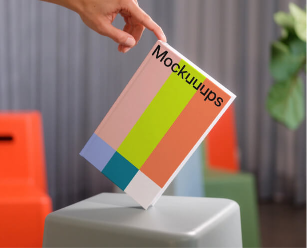 Book cover mockup on wooden surface made with Figma mockup plugin