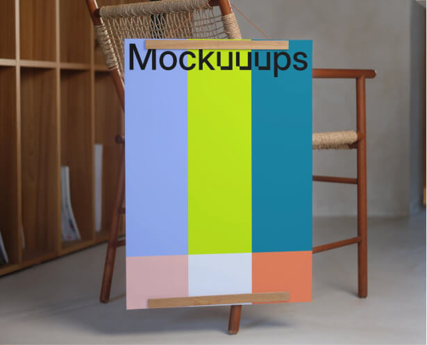 Poster mockup on wall created with Mockuuups Studio Figma plugin