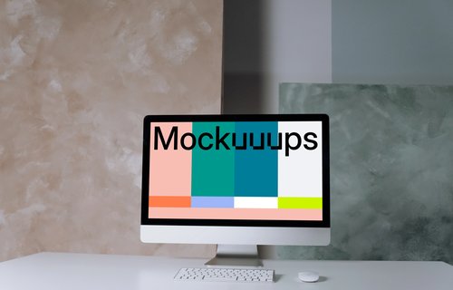 iMac mockup on office desk - Mockuuups Studio