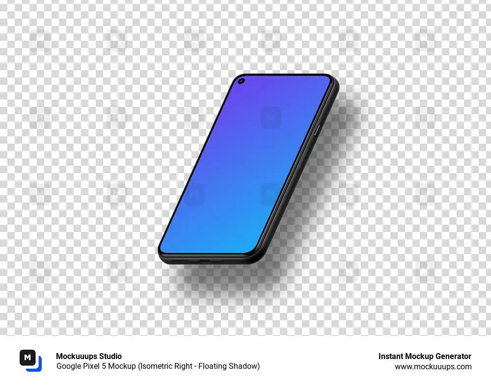 Google Pixel 5 Mockup (Isometric Right - Floating Shadow)