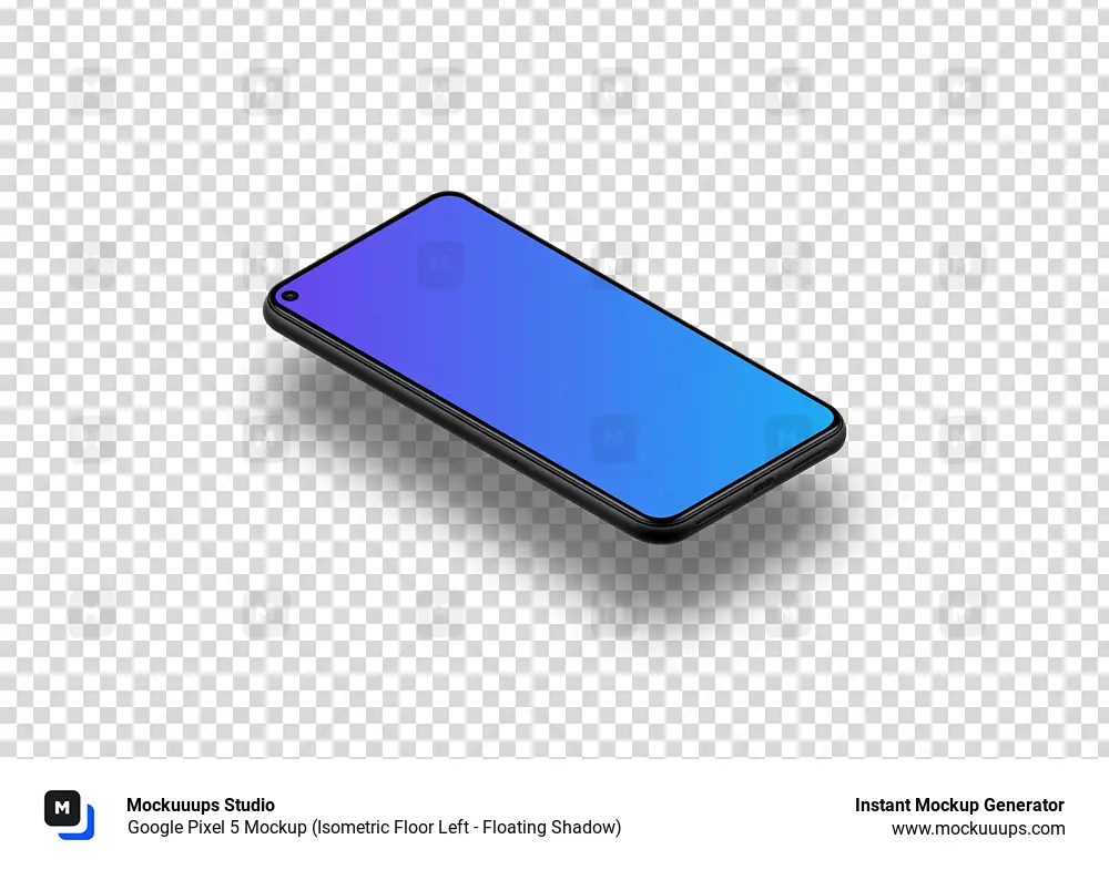 Google Pixel 5 Mockup (Isometric Floor Left - Floating Shadow)