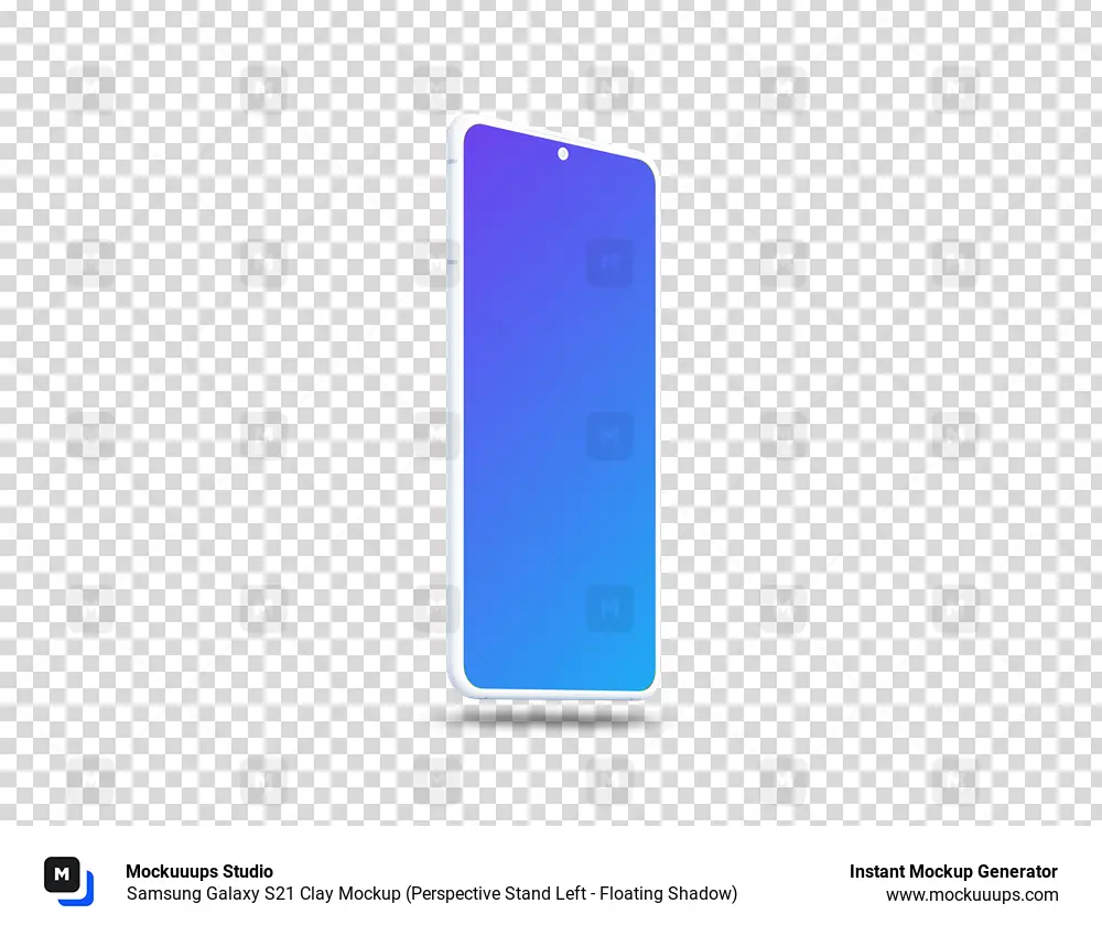 Samsung Galaxy S21 Clay Mockup (Perspective Stand Left - Floating Shadow)