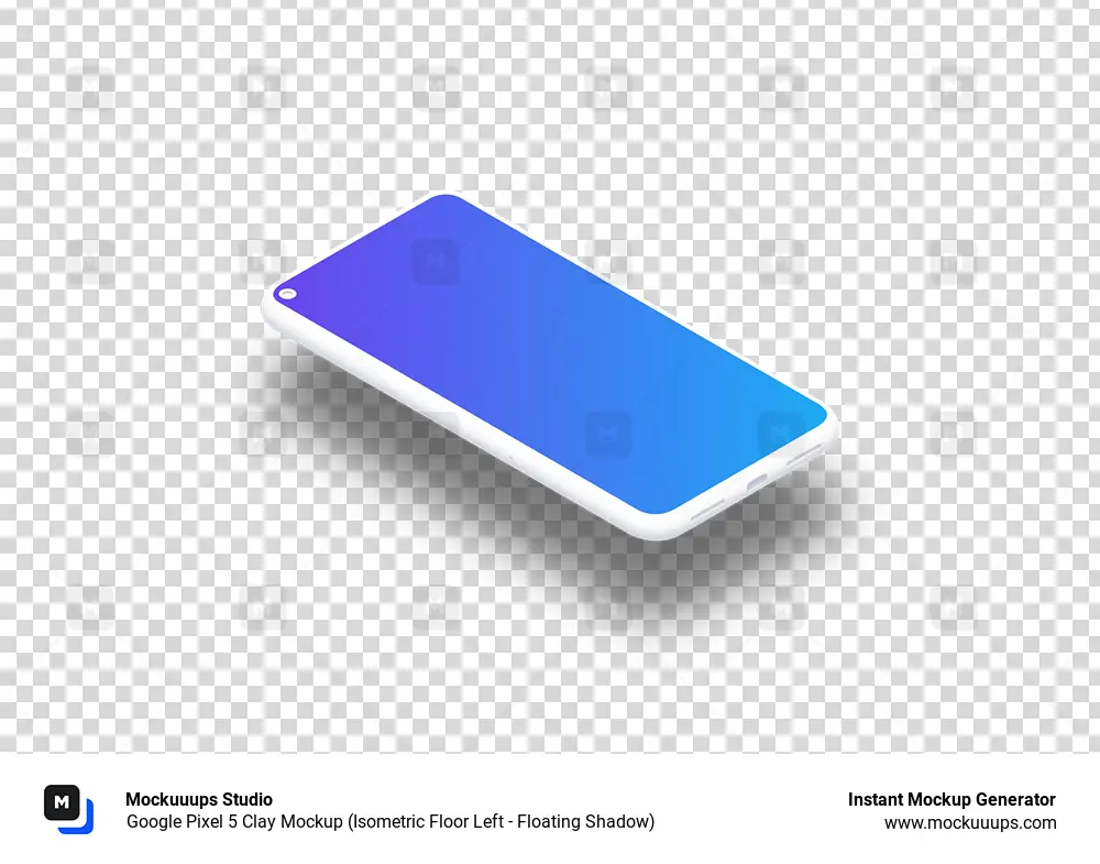 Google Pixel 5 Clay Mockup (Isometric Floor Left - Floating Shadow)