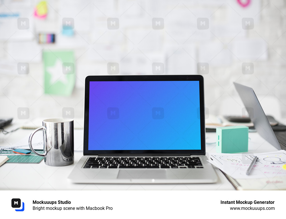 Download Bright mockup scene with Macbook Pro - Mockuuups Studio