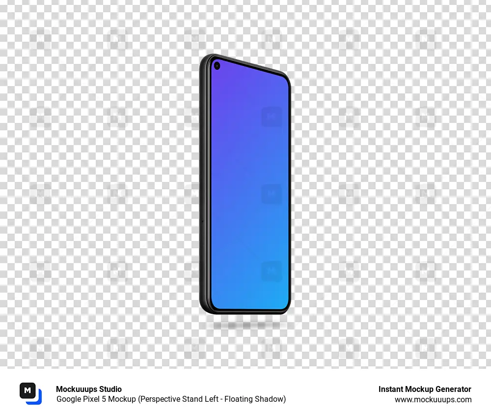 Google Pixel 5 Mockup (Perspective Stand Left - Floating Shadow)