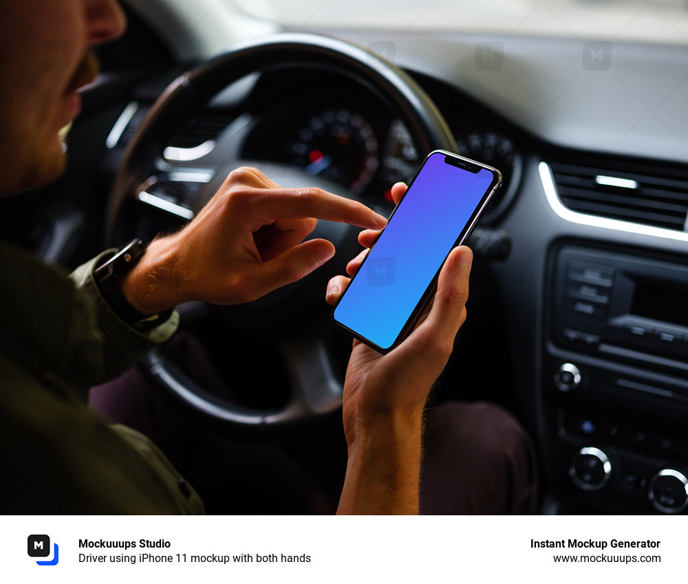 Download Driver using iPhone 11 mockup with both hands - Mockuuups Studio