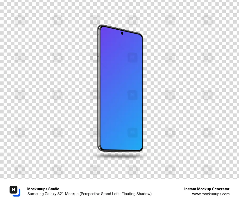 Samsung Galaxy S21 Mockup (Perspective Stand Left - Floating Shadow)