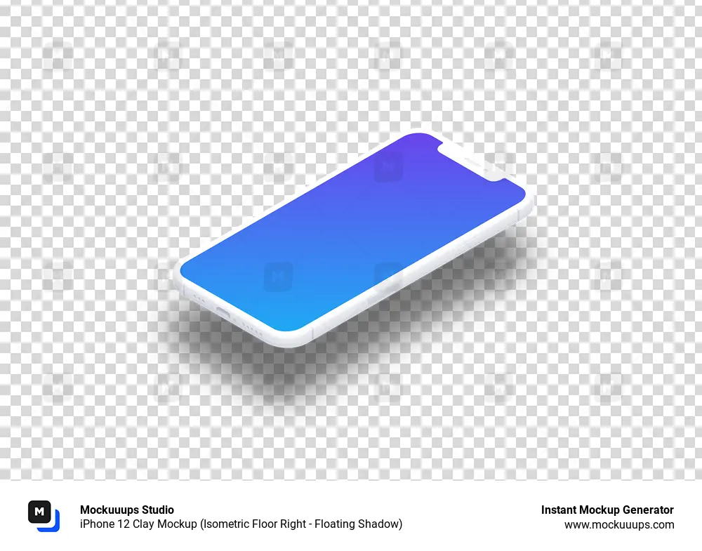 iPhone 12 Clay Mockup (Isometric Floor Right - Floating Shadow) - Mockuuups Studio