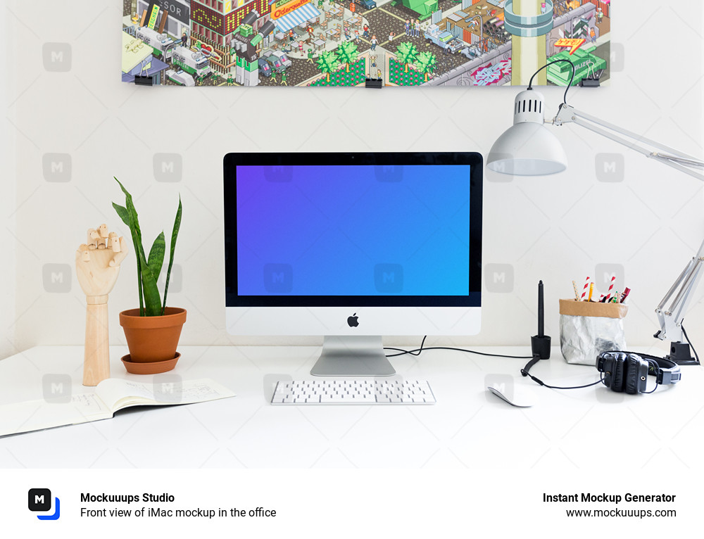 Download Front view of iMac mockup in the office - Mockuuups Studio