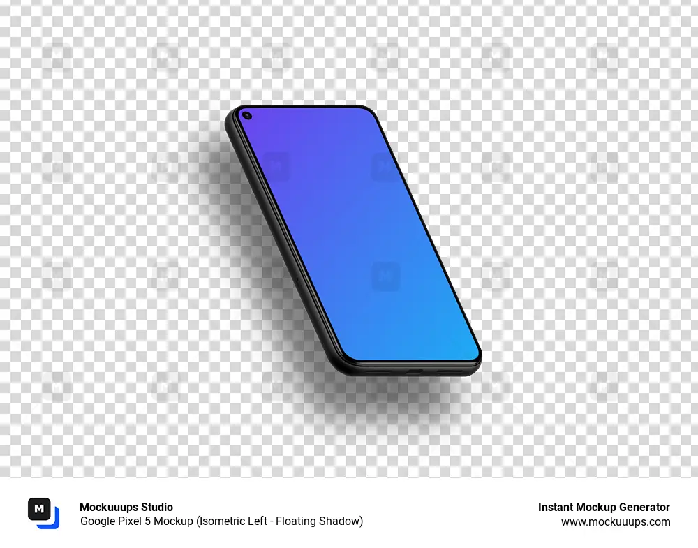 Google Pixel 5 Mockup (Isometric Left - Floating Shadow)