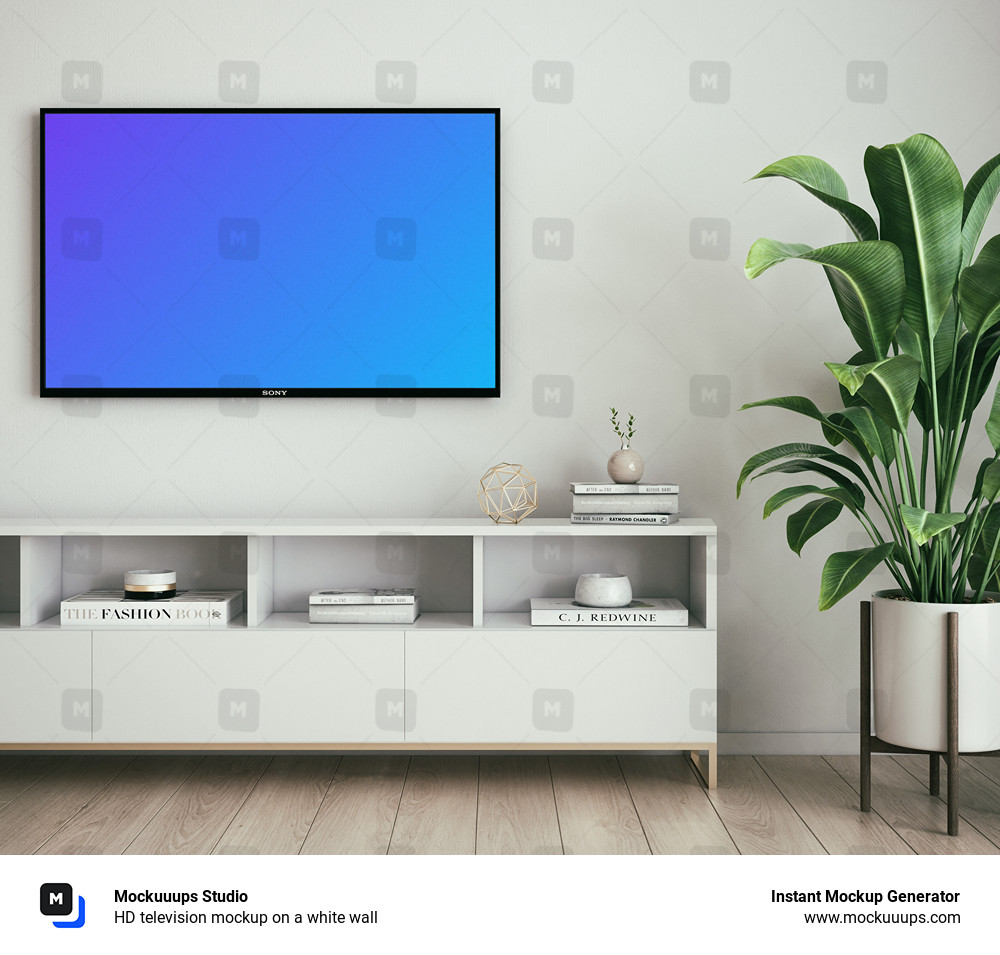 HD television mockup on a white wall
