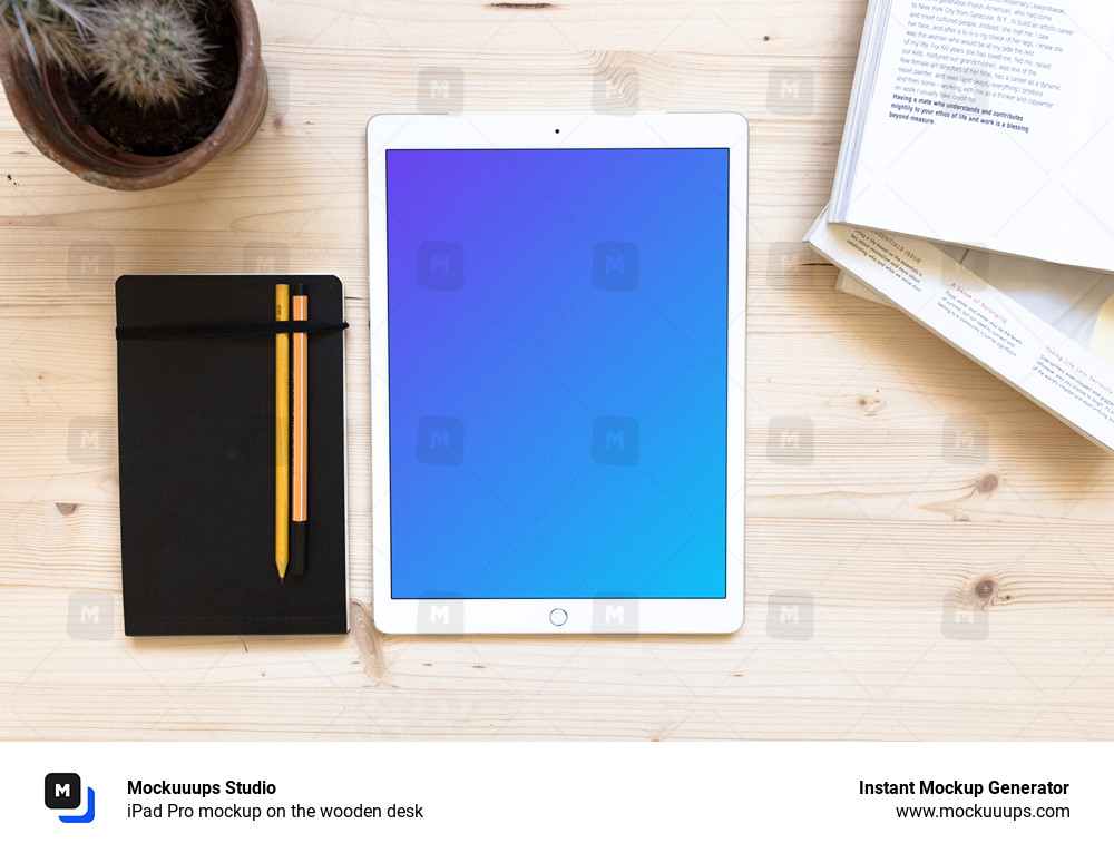 Download iPad Pro mockup on the wooden desk - Mockuuups Studio