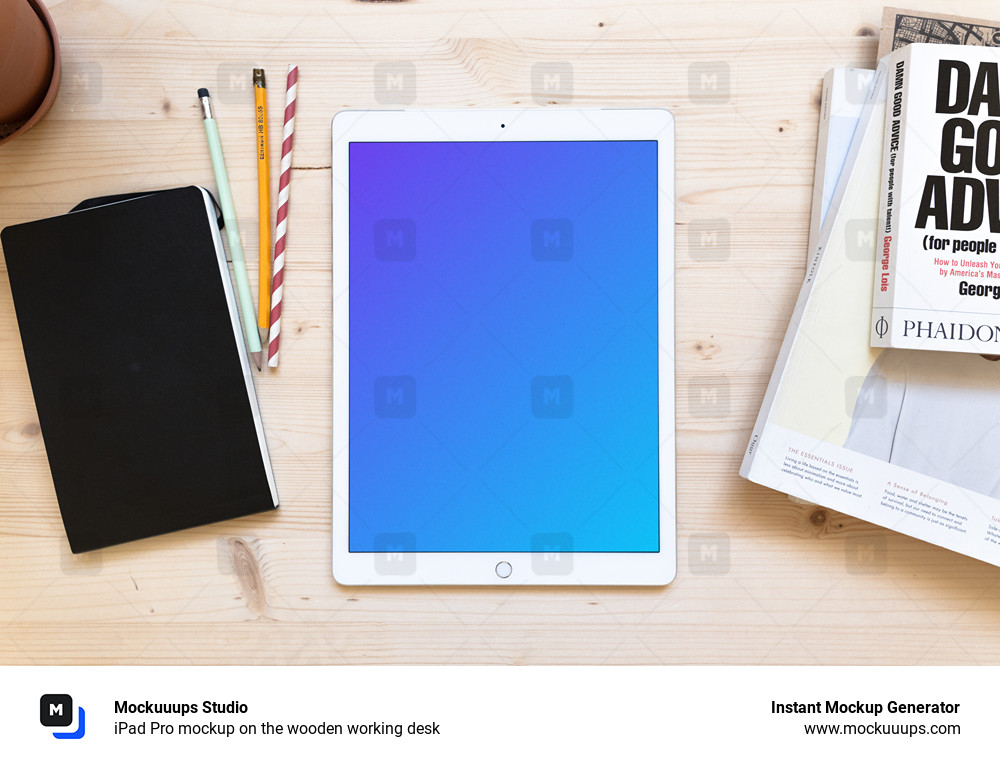 Download iPad Pro mockup on the wooden working desk - Mockuuups Studio