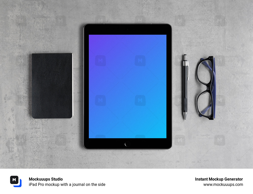 Download Ipad Pro Mockup With A Journal On The Side Mockuuups Studio
