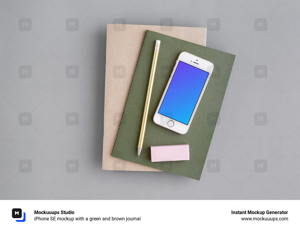 Download Iphone Se Mockup With A Green And Brown Journal Mockuuups Studio
