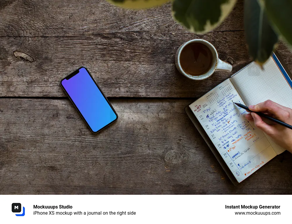 Download Iphone Xs Mockup With A Journal On The Right Side Mockuuups Studio