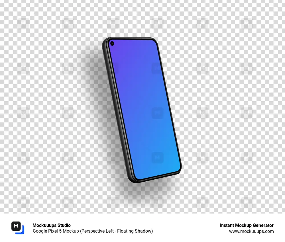 Google Pixel 5 Mockup (Perspective Left - Floating Shadow)