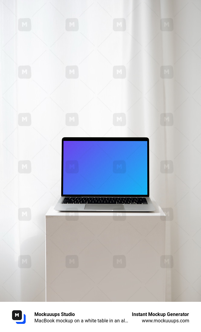 MacBook mockup on a white table in an all white background
