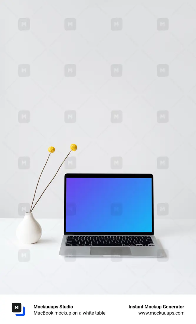 MacBook mockup on a white table