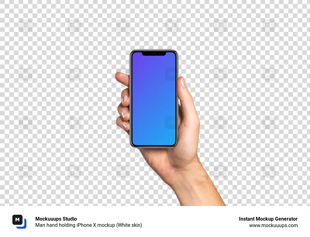Man hand holding iPhone X mockup (White skin)