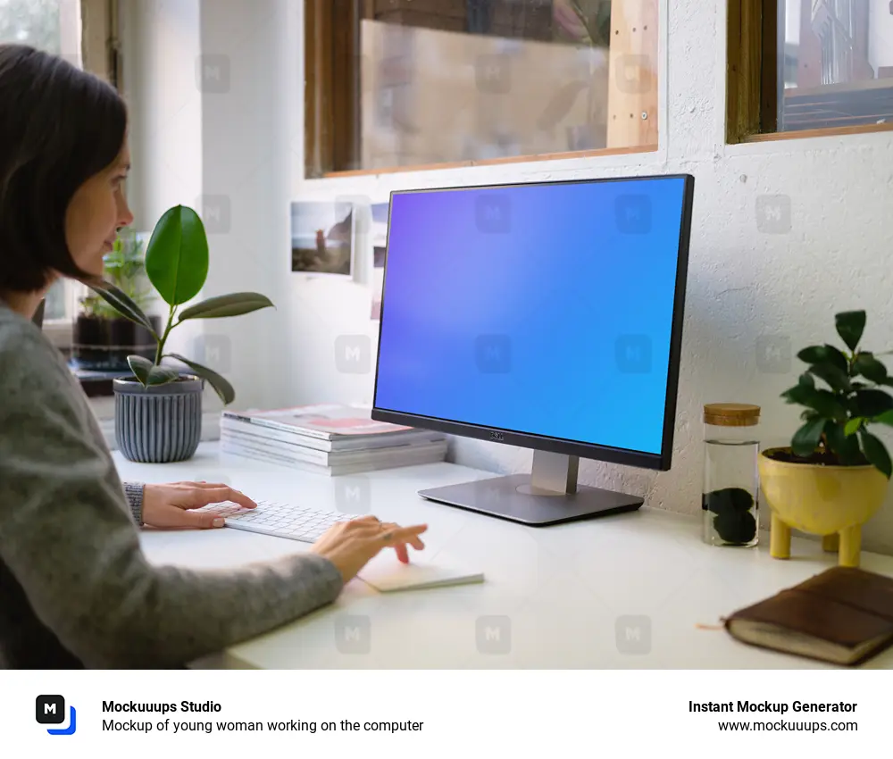 Download Mockup of young woman working on the computer - Mockuuups ...