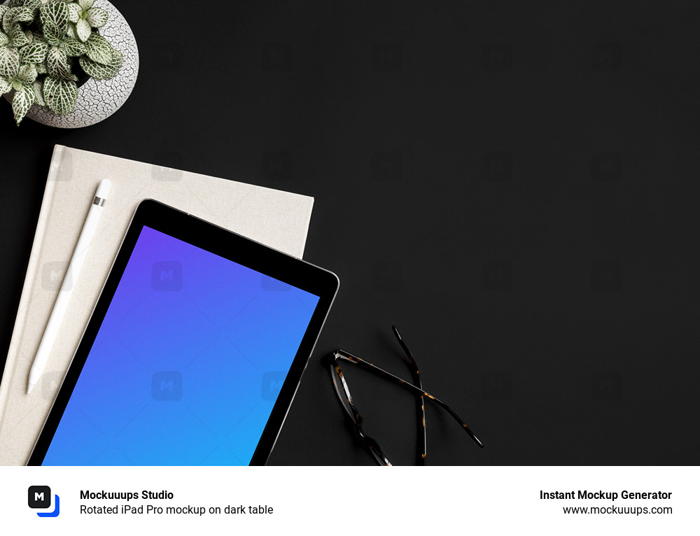 Rotated iPad Pro mockup on dark table