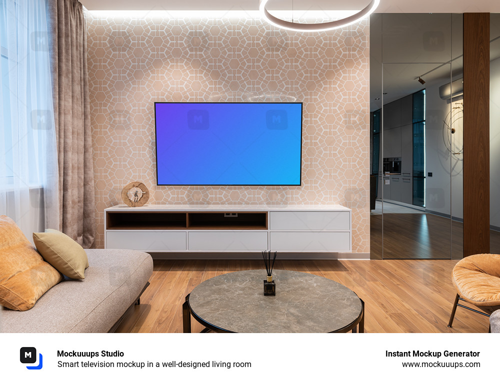 Smart television mockup in a well-designed living room