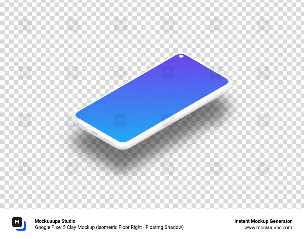 Google Pixel 5 Clay Mockup (Isometric Floor Right - Floating Shadow)