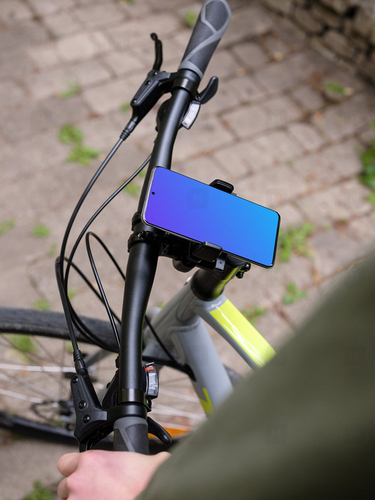 Samsung S20 mockup on a bike mount