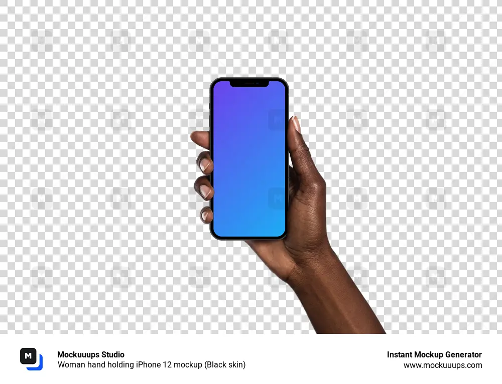 Woman holding iPhone 12 mockup (Black skin)