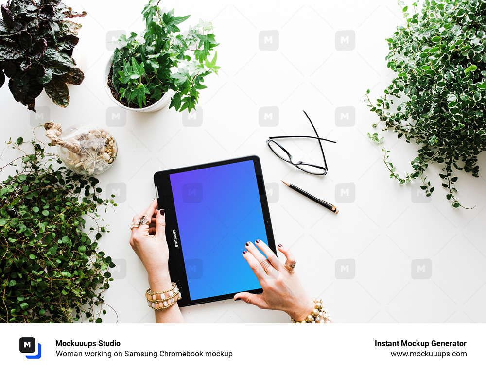 Download Woman working on Samsung Chromebook mockup - Mockuuups Studio