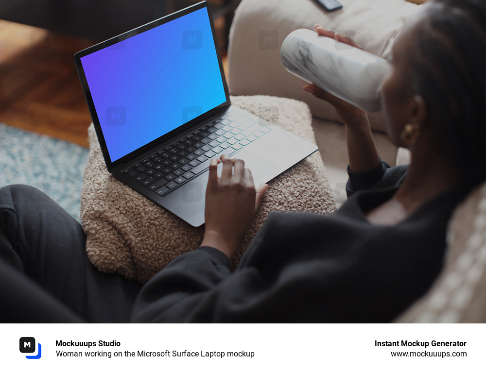 Download Woman Working On The Microsoft Surface Laptop Mockup Mockuuups Studio