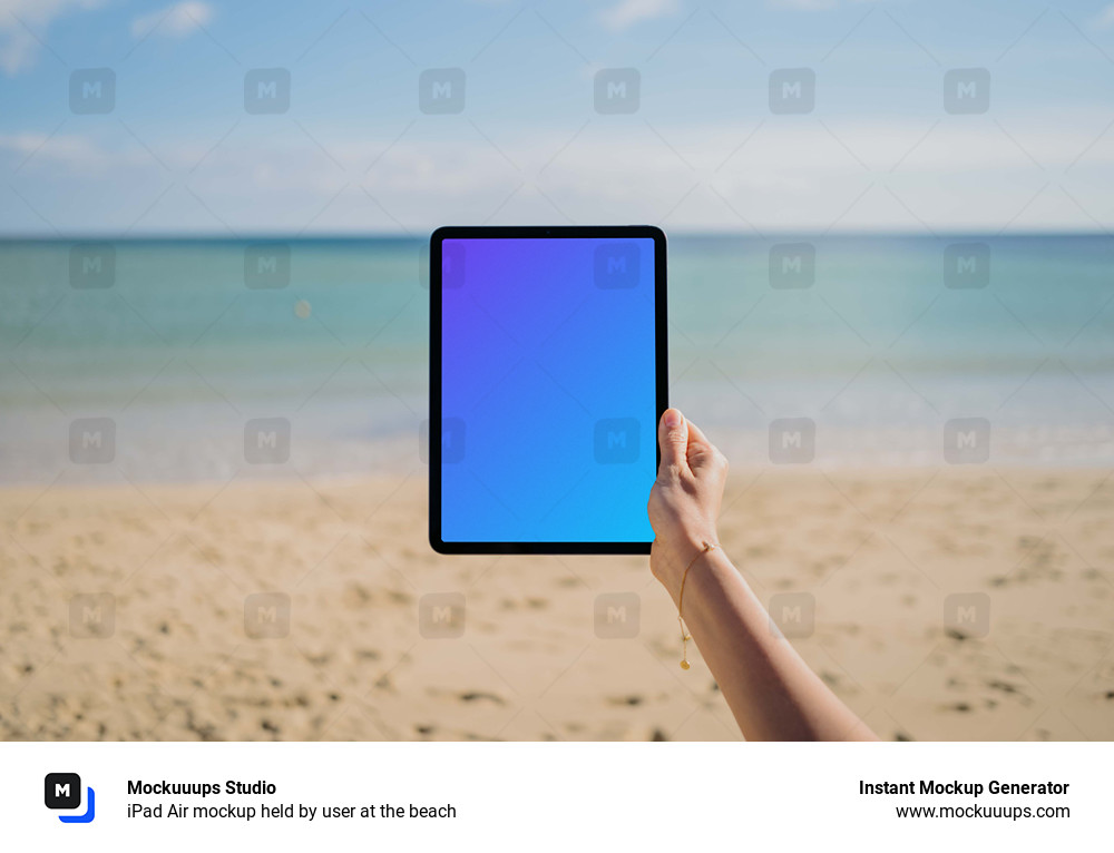 iPad Air mockup held by user at the beach 