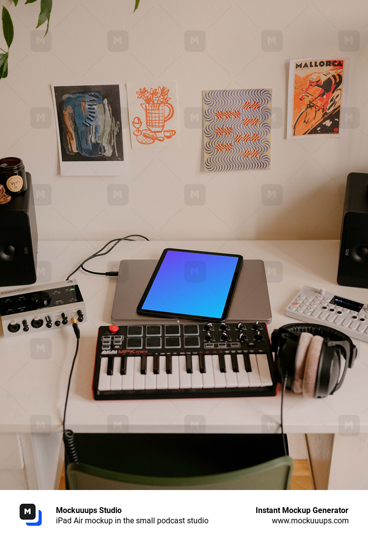 iPad Air mockup in the small podcast studio