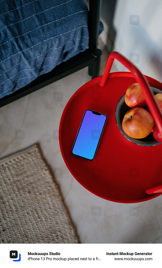  iPhone 13 Pro mockup placed next to a fruit bowl
