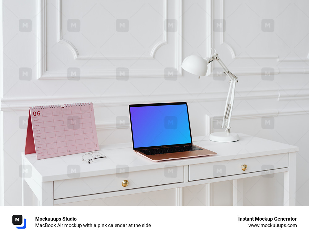 MacBook Air mockup with a pink calendar at the side