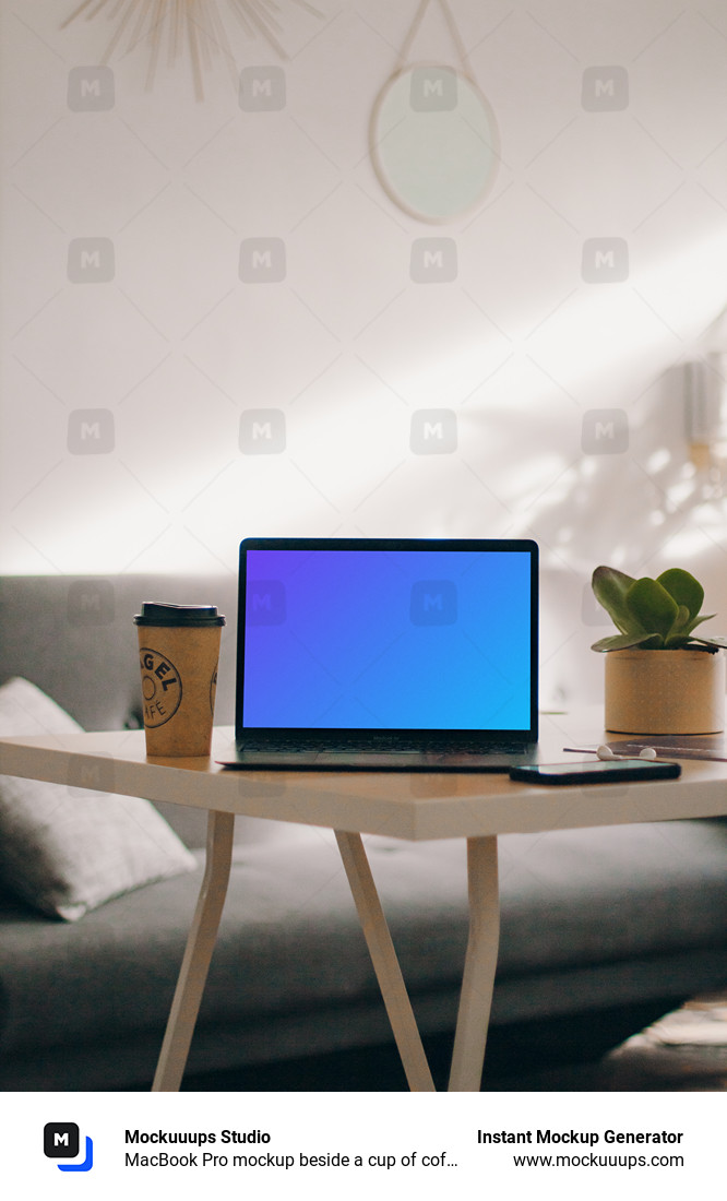 MacBook Pro mockup beside a cup of coffee
