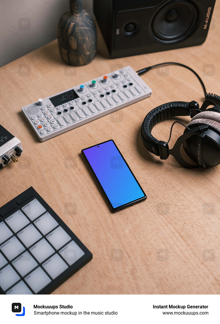 Smartphone mockup in the music studio - Mockuuups Studio