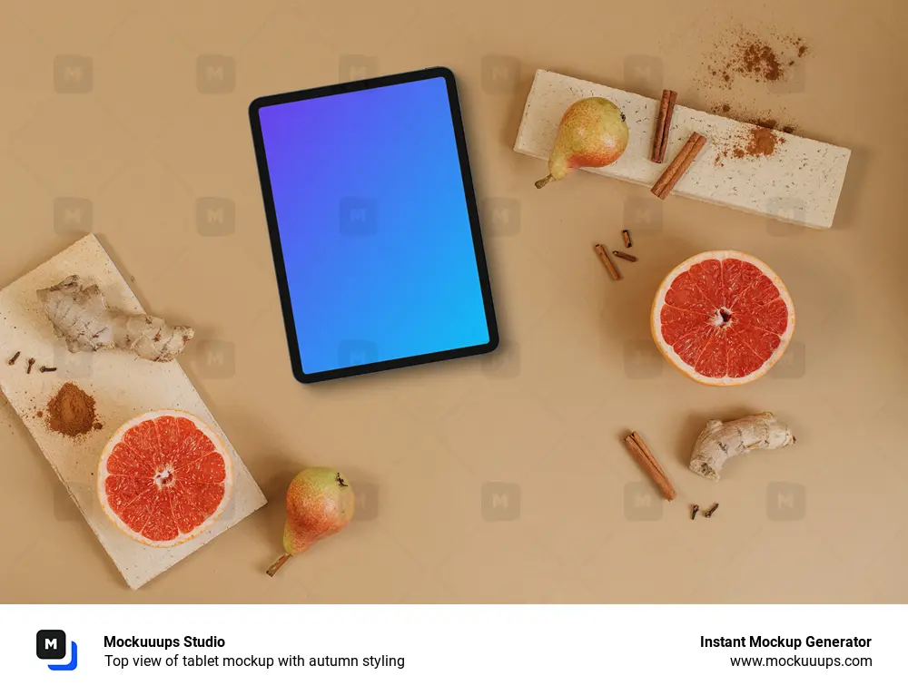 Top view of tablet mockup with autumn styling