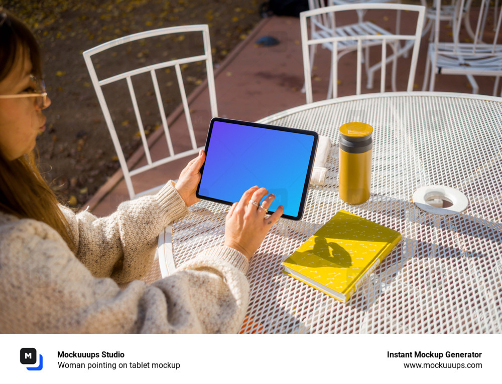 Woman pointing on tablet mockup