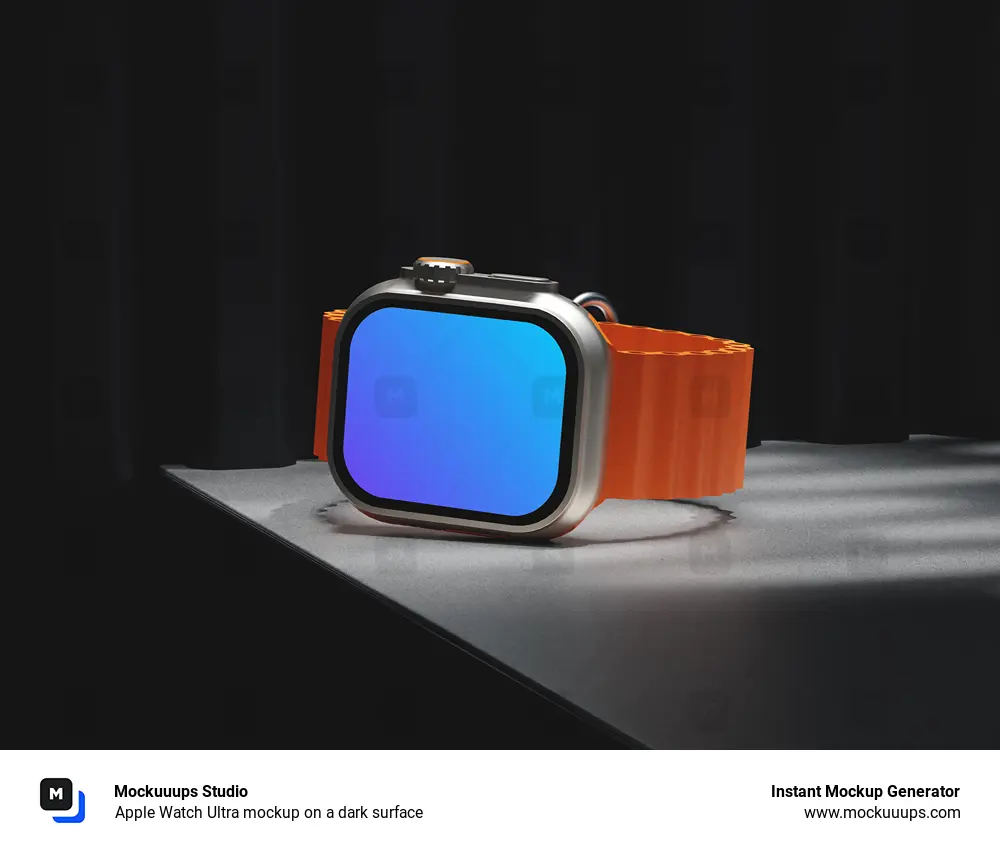 Apple Watch Ultra mockup on a dark surface
