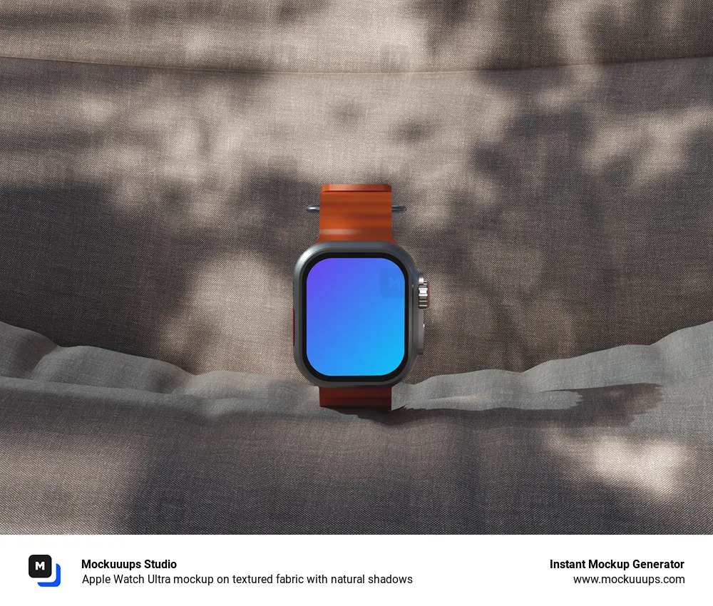 Apple Watch Ultra mockup on textured fabric with natural shadows