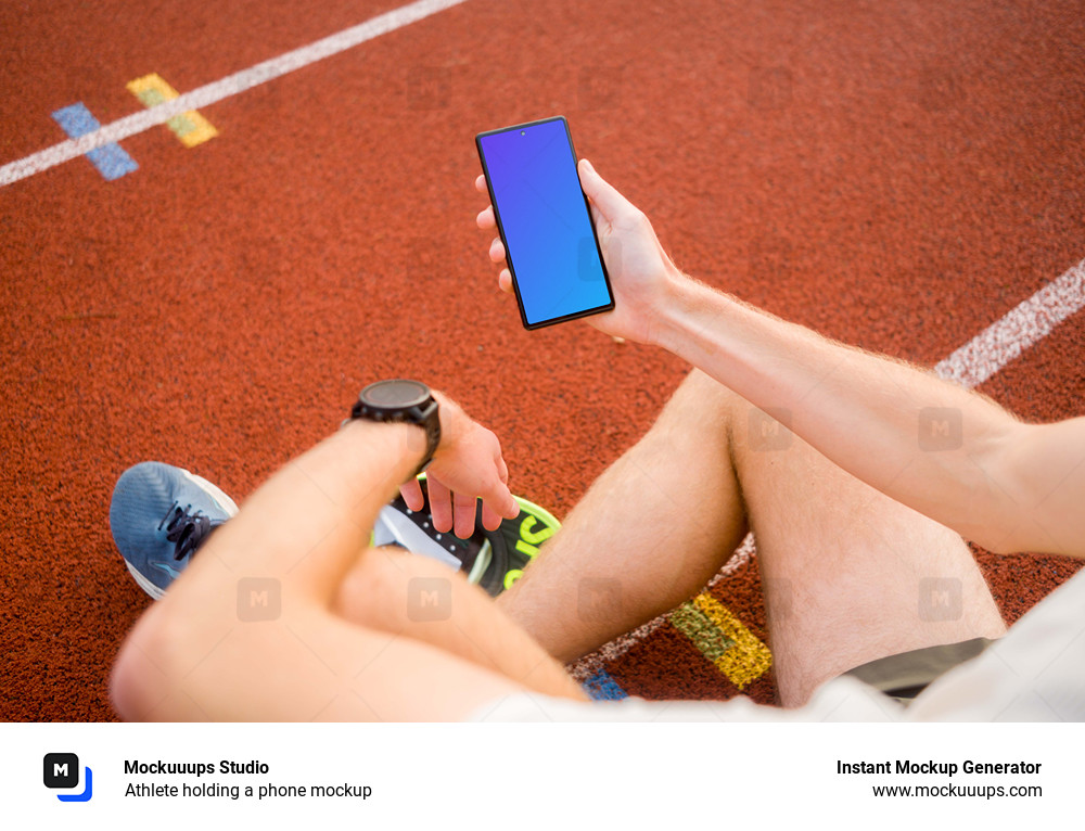 Athlete holding a phone mockup