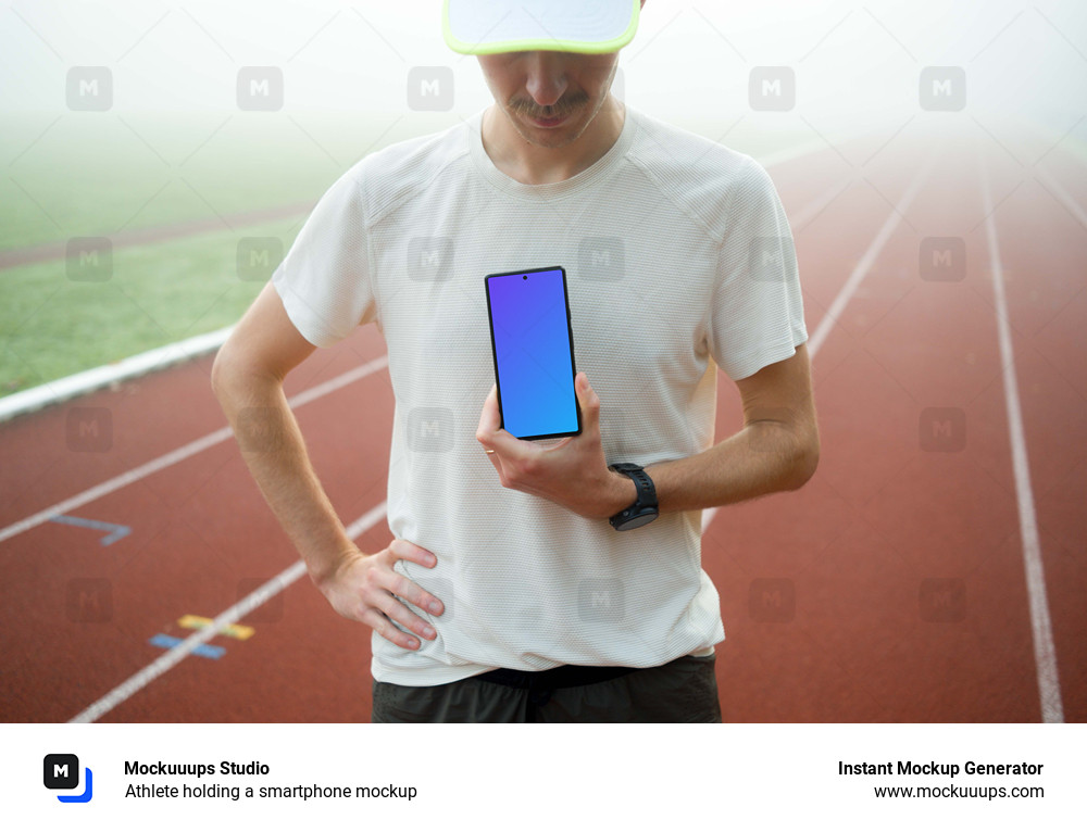 Athlete holding a smartphone mockup