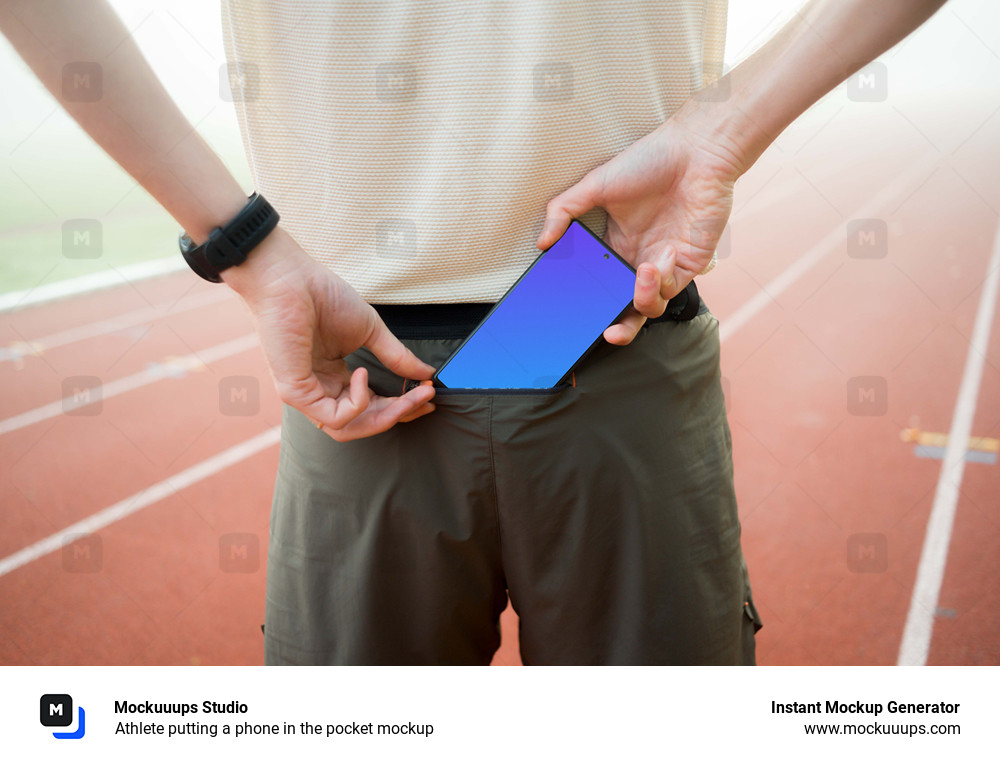 Athlete putting a phone in the pocket mockup