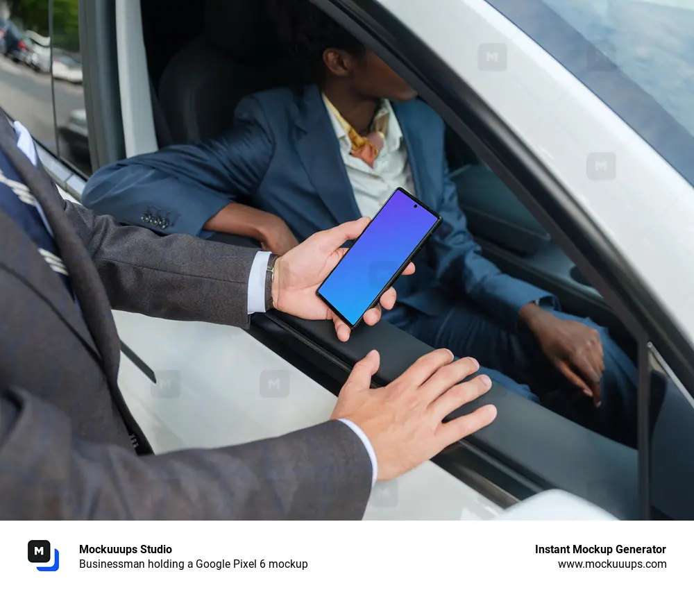 Businessman holding a Google Pixel 6 mockup