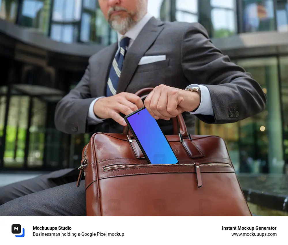 Businessman holding a Google Pixel mockup