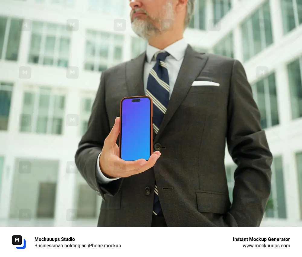 Businessman holding an iPhone mockup