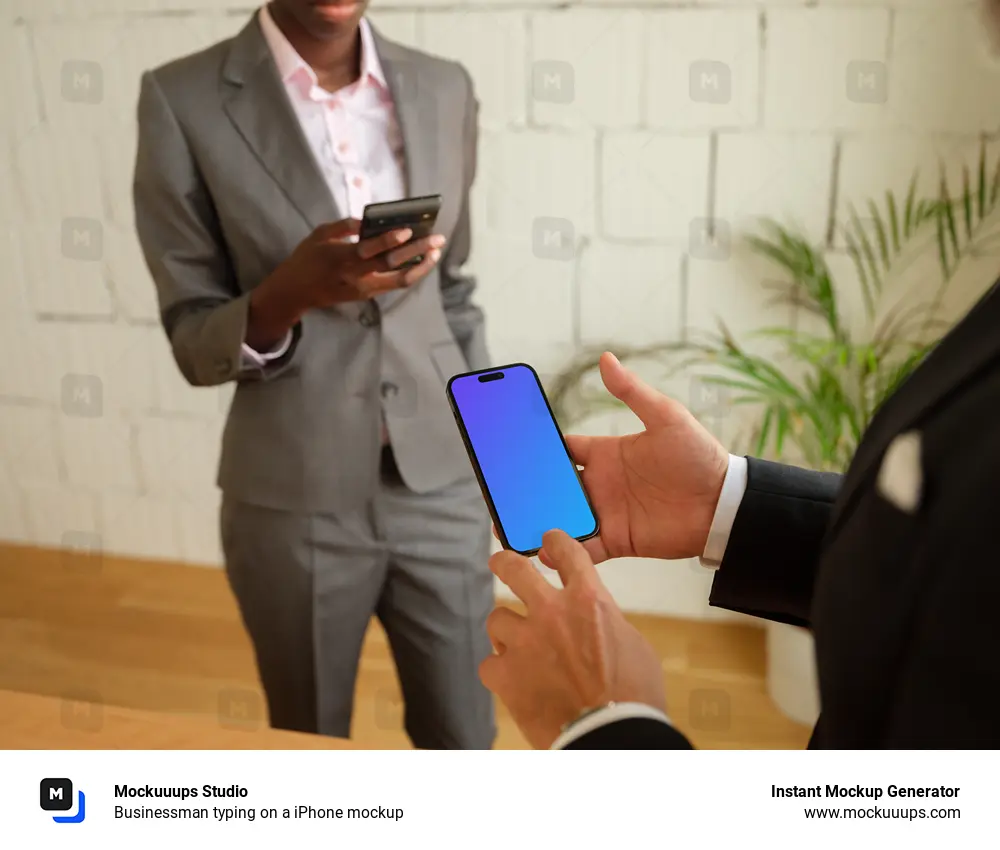 Businessman typing on a iPhone mockup